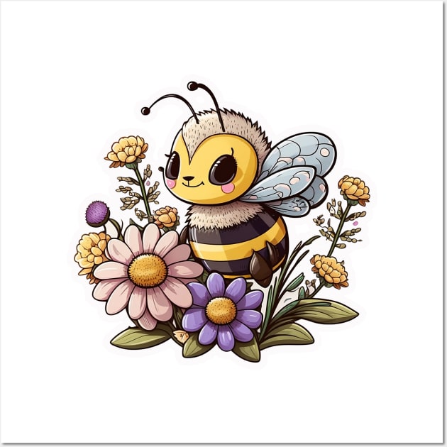 Charming Bee and Blossoms Illustration Wall Art by MK3